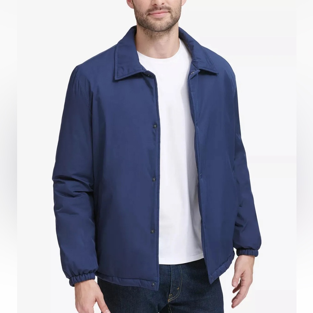 Cole Haan Faux Shearling Lined Coat Jacket In Indian Ink Blue Color NWT -Reemoly
